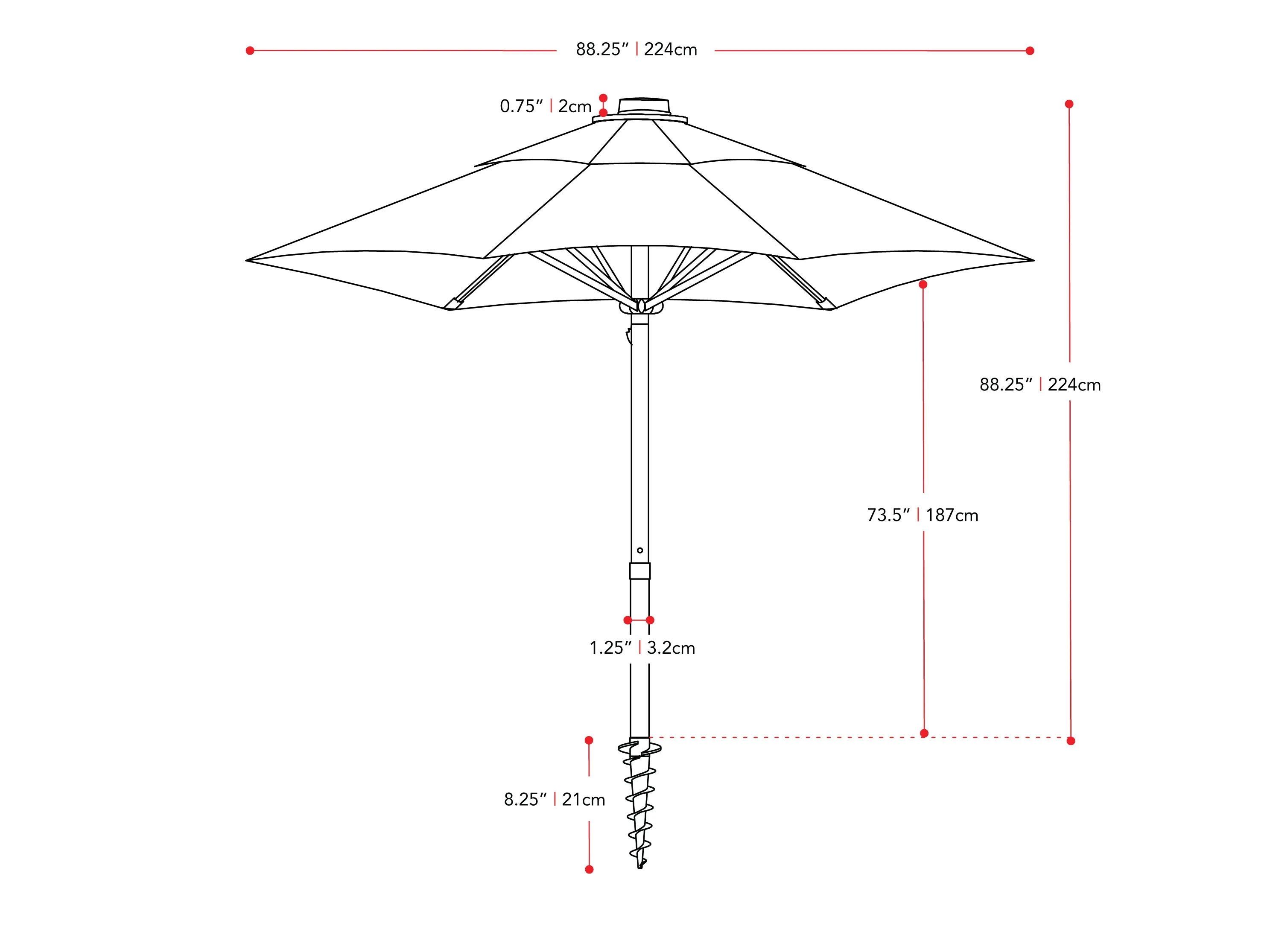 7.5ft Lime Green Beach Umbrella