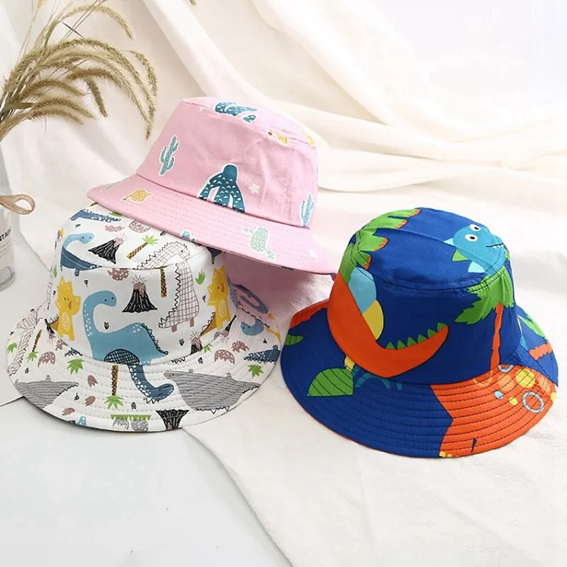 Baby Bucket Hat Children's Summer Caps for Boys Dinosaur Print Panama Hat Children Fisherman Caps Girls Beach Cap Casquette