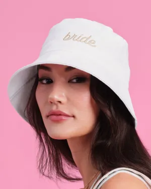 Beige Bride Bucket Hat - embroidered cotton hat