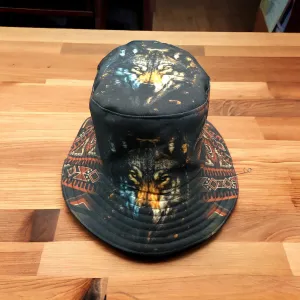 Black and Red Native design Bucket Hat ( black wolf )