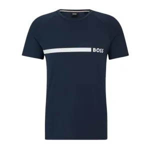 BOSS Logo & Stripe Print Slim Fit Navy T-Shirt