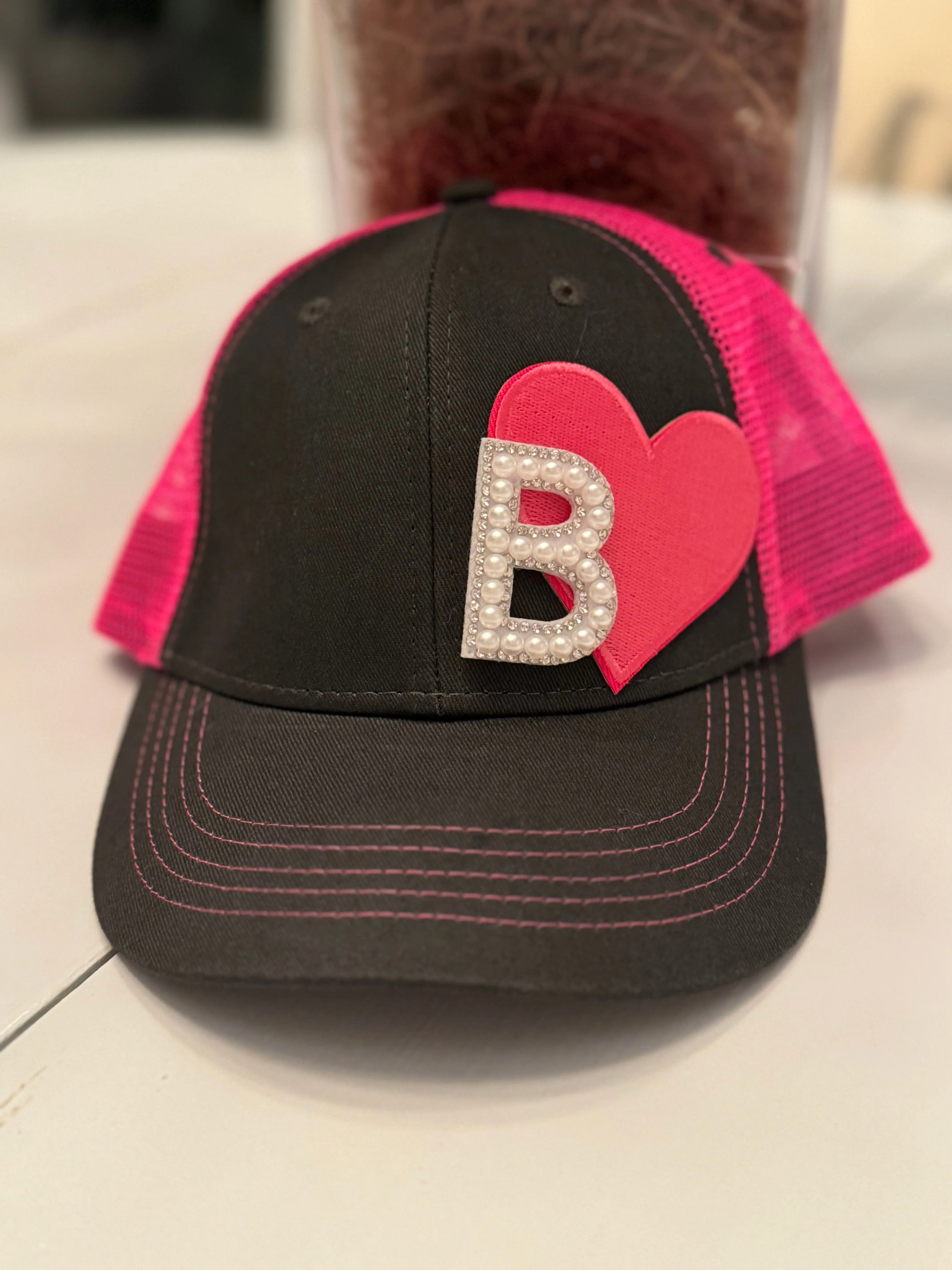 Custom Girls Pink Heart Cap (Youth)