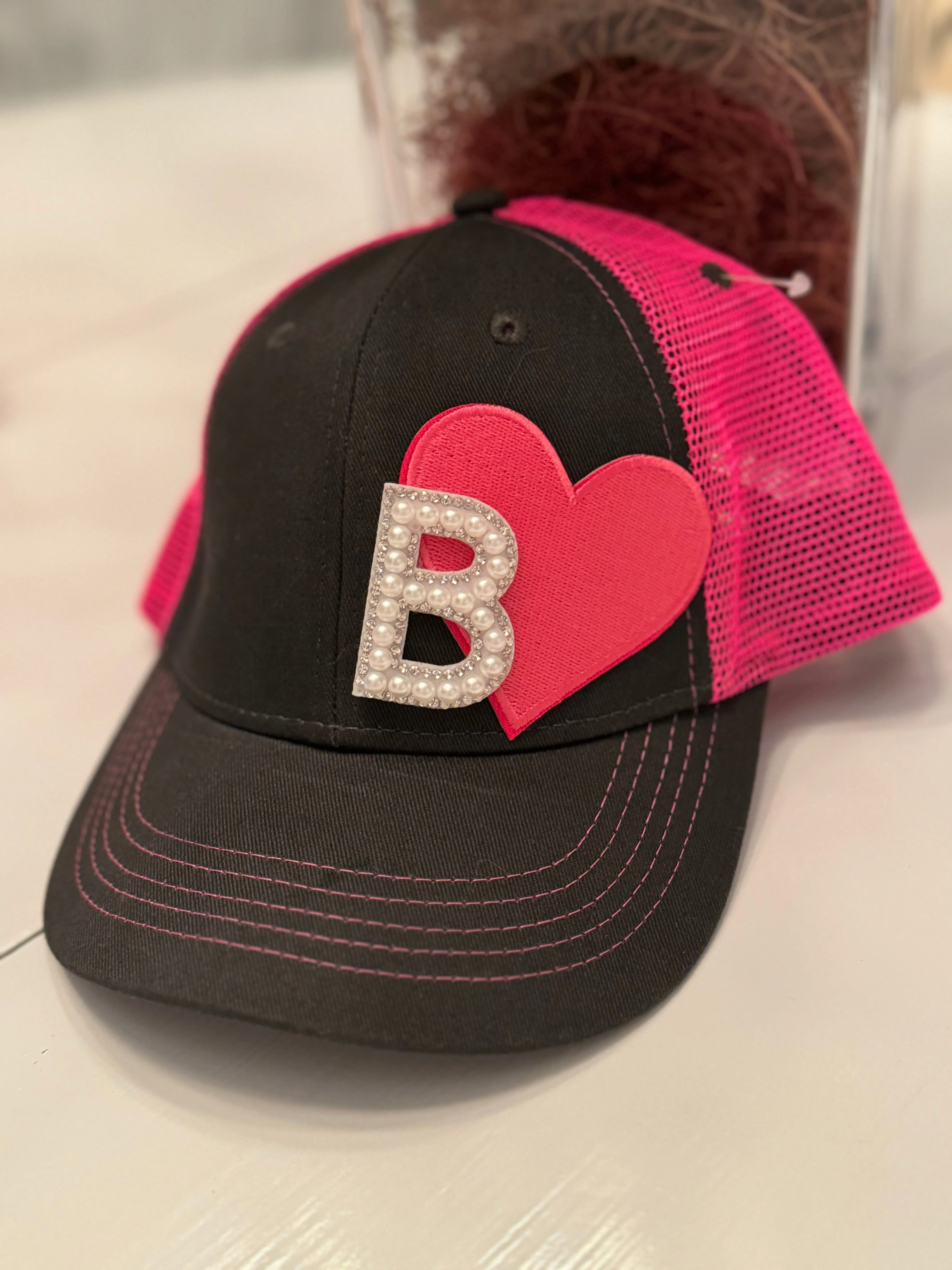 Custom Girls Pink Heart Cap (Youth)