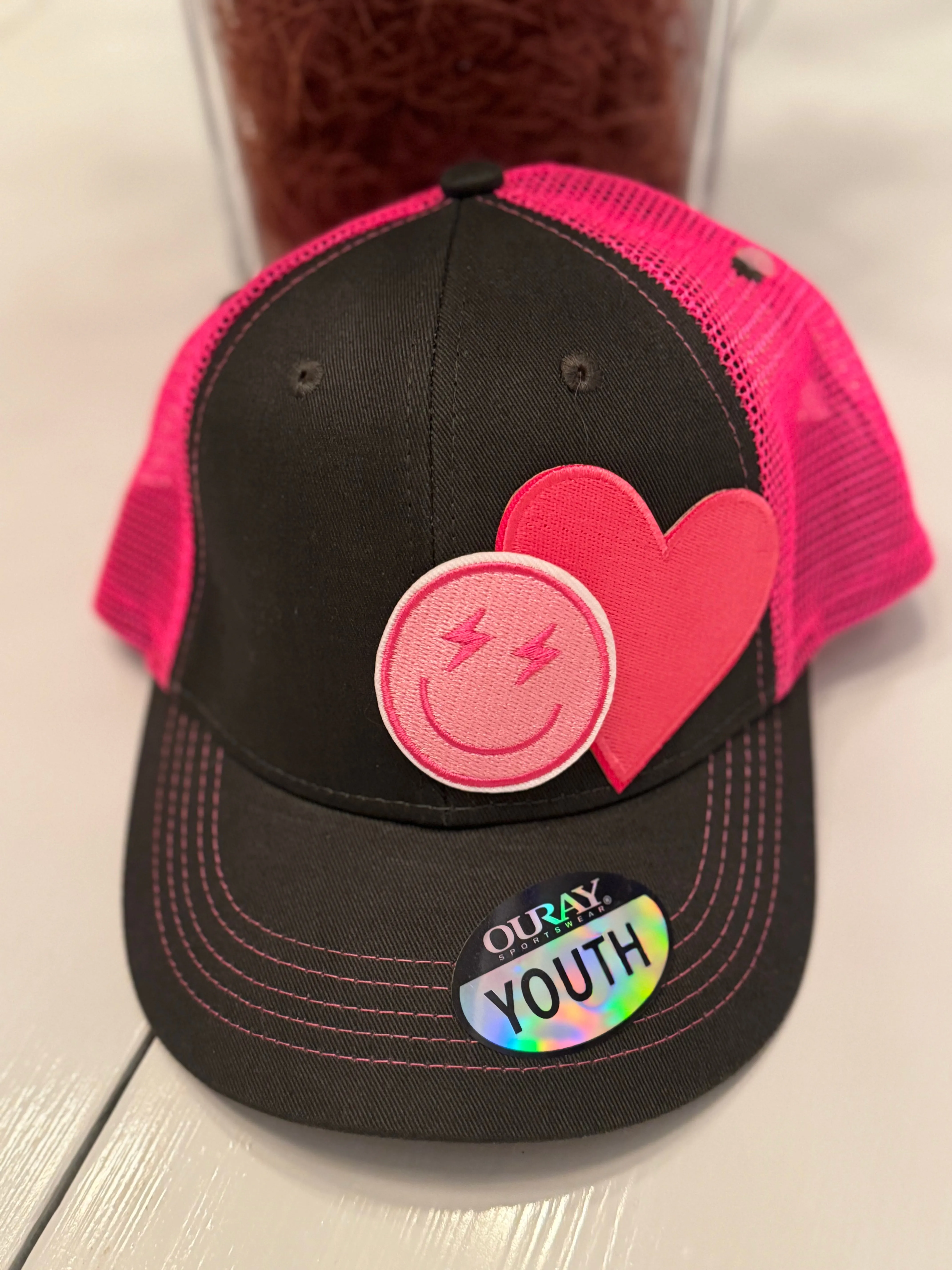 Custom Girls Pink Heart Cap (Youth)