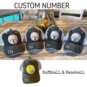 Custom NUMBER Baseball & Softball Caps