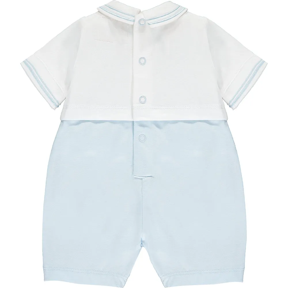 Emile et Rose - Baby boy pale blue  and white romper with hat, 7299 Wilson