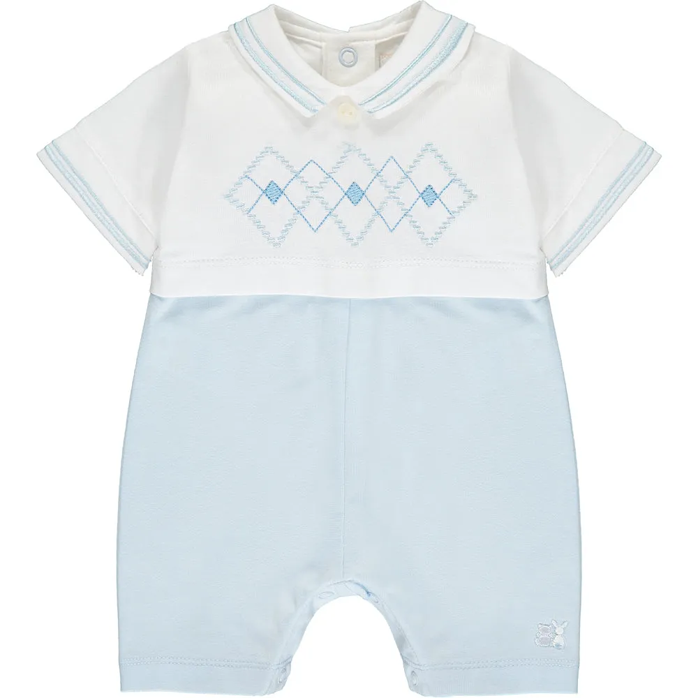 Emile et Rose - Baby boy pale blue  and white romper with hat, 7299 Wilson