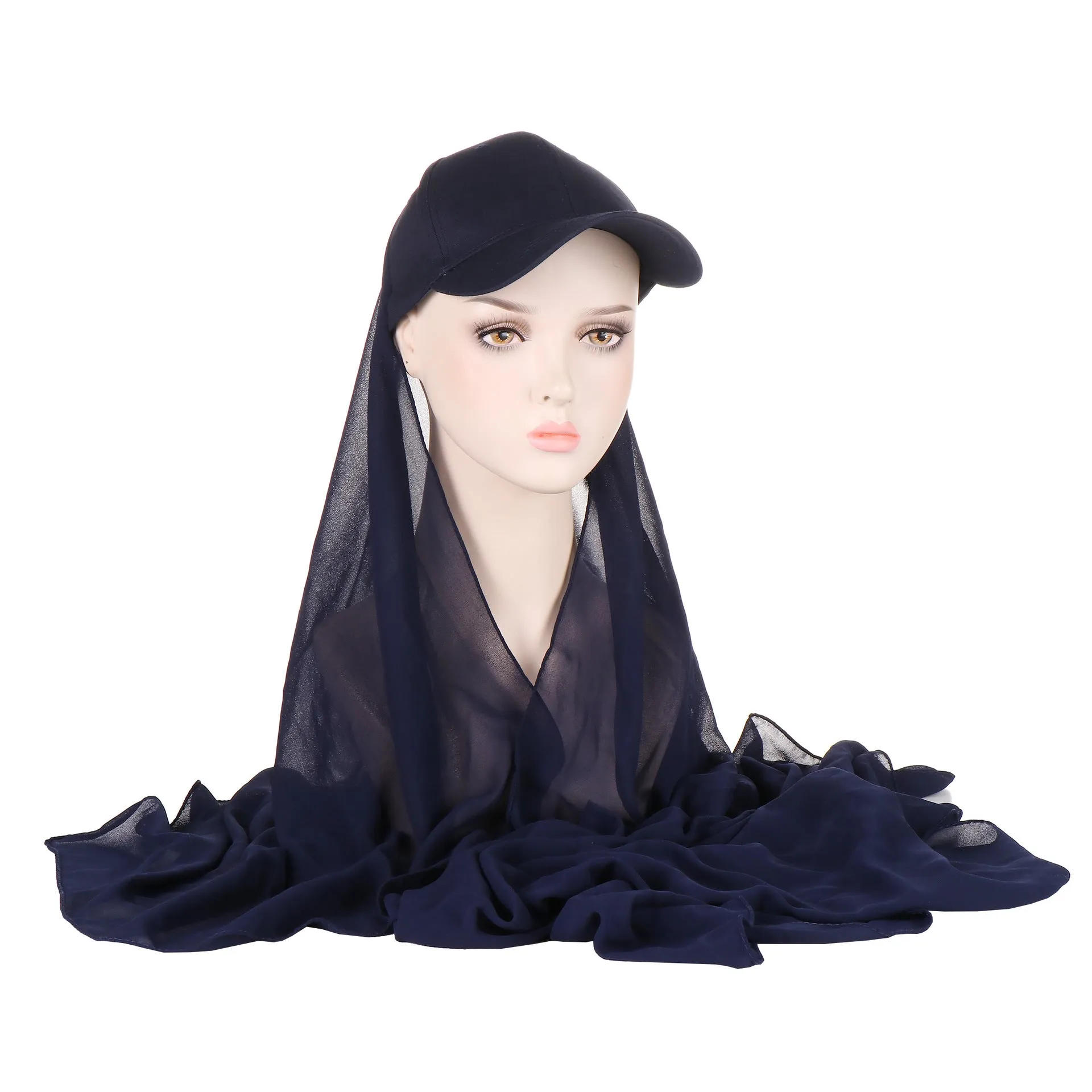 ER01  Solid color pearl scarf and cotton sports wind baseball cap One 2-piece cover scarf and hat instant hijab sport hijab