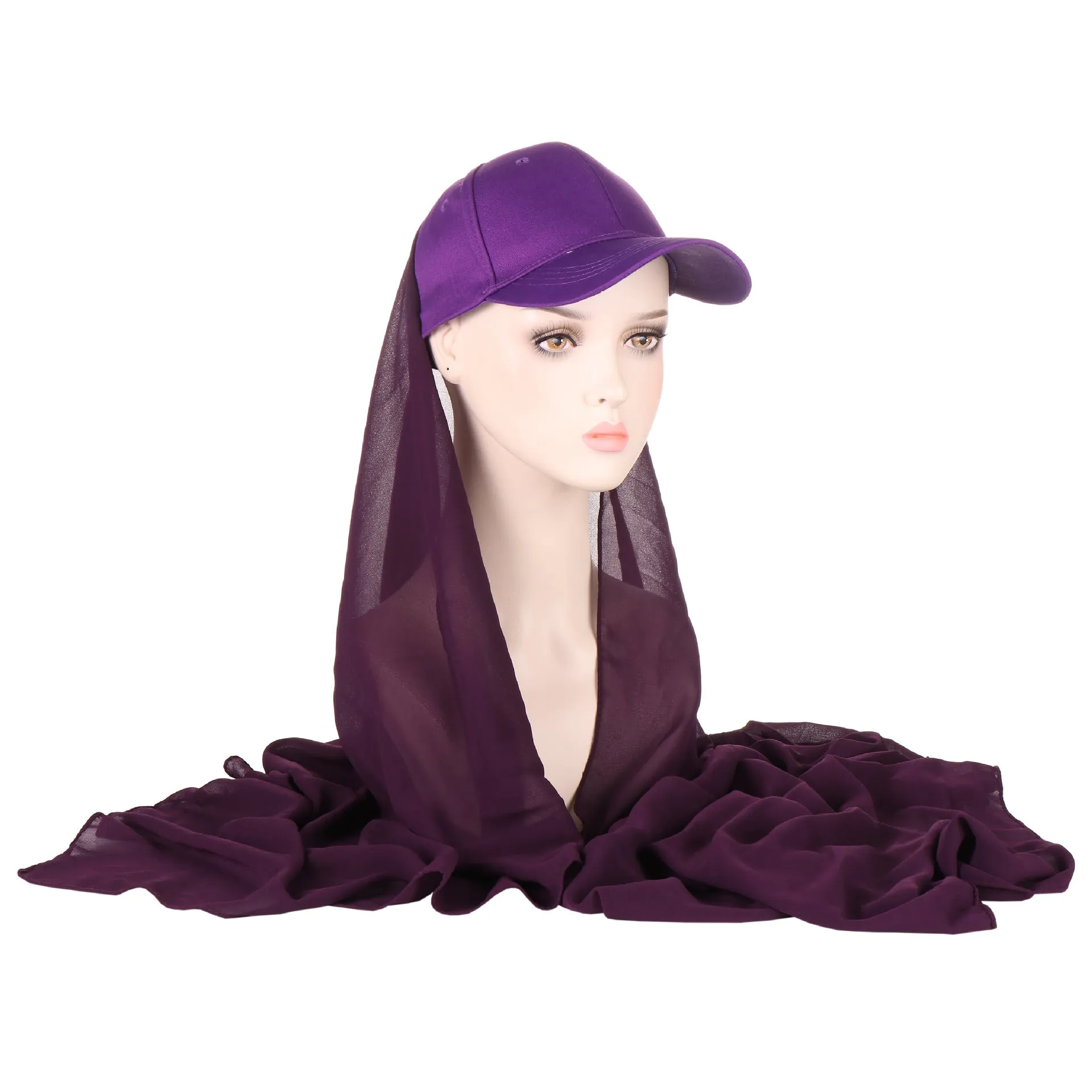 ER01  Solid color pearl scarf and cotton sports wind baseball cap One 2-piece cover scarf and hat instant hijab sport hijab