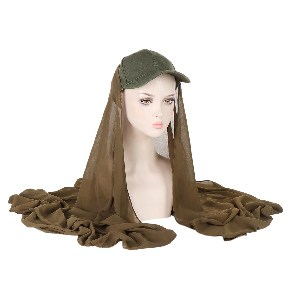 ER01  Solid color pearl scarf and cotton sports wind baseball cap One 2-piece cover scarf and hat instant hijab sport hijab