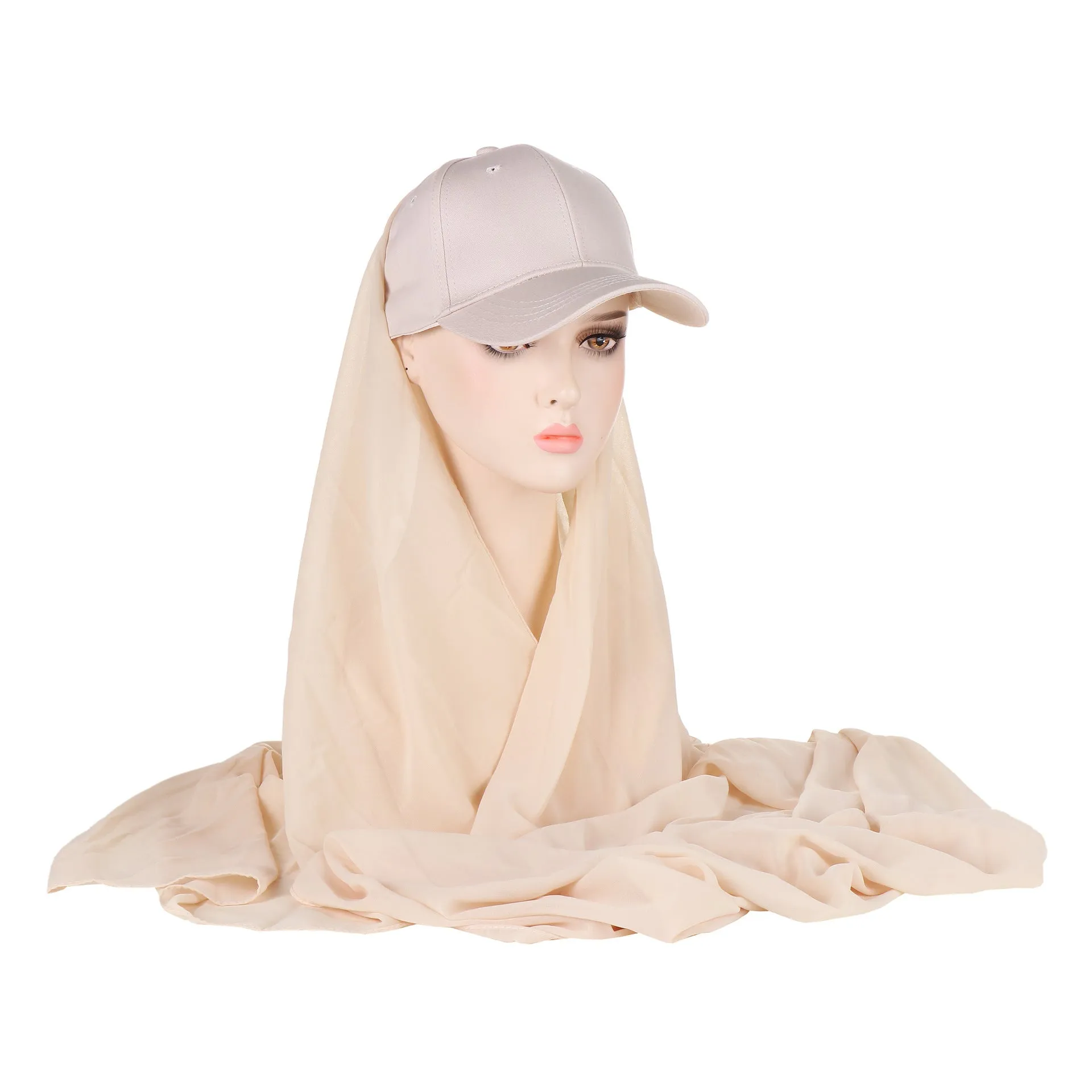 ER01  Solid color pearl scarf and cotton sports wind baseball cap One 2-piece cover scarf and hat instant hijab sport hijab