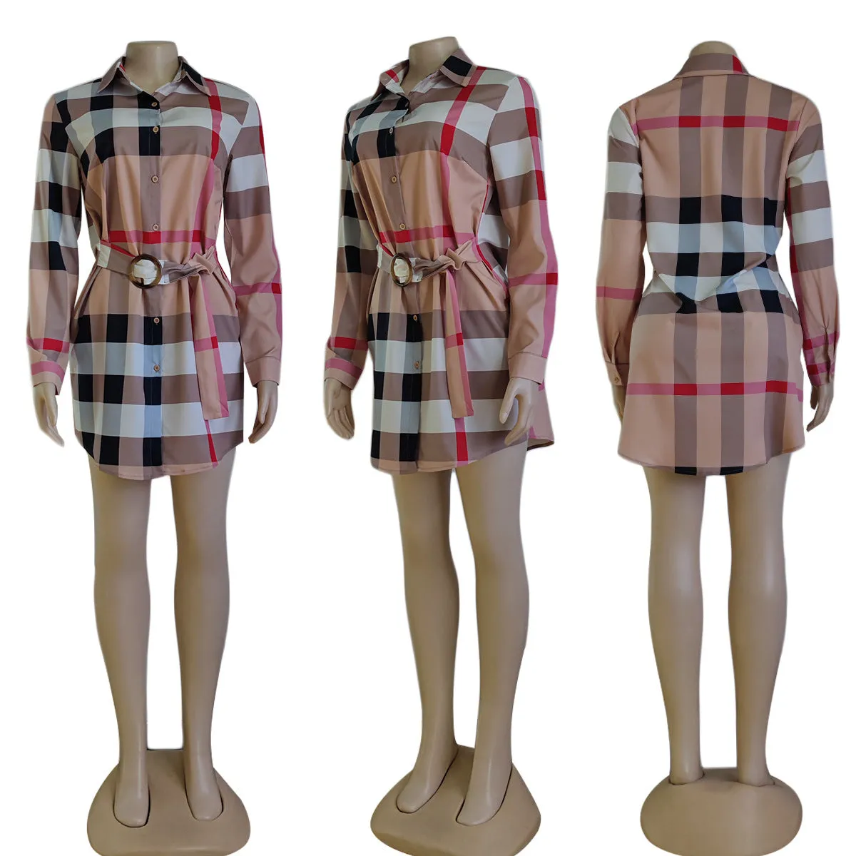 Fashion plaid Slim fit shirt coat(including belt)AY2508