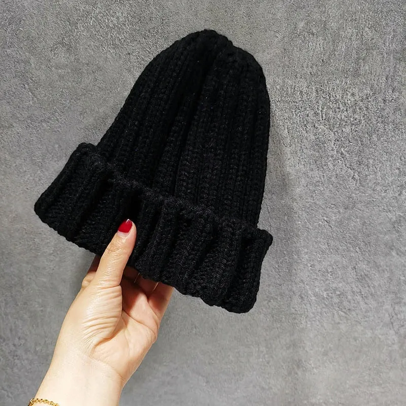 Fashion Solid Color Striped Knitted Bonnet Women Hat Winter Autumn Warm Knit Beanie Cap Ladies Girls Hats Cap