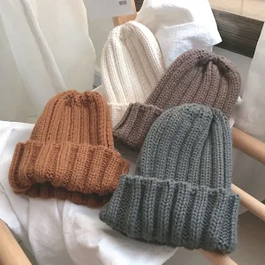 Fashion Solid Color Striped Knitted Bonnet Women Hat Winter Autumn Warm Knit Beanie Cap Ladies Girls Hats Cap