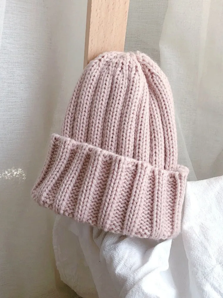 Fashion Solid Color Striped Knitted Bonnet Women Hat Winter Autumn Warm Knit Beanie Cap Ladies Girls Hats Cap