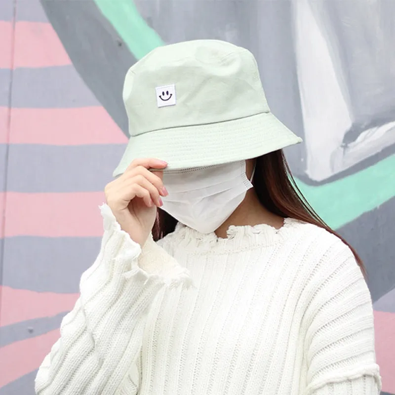 Fashion Women Bucket Hat New Candy Colors Smile Face Sun Hat Outdoor Sports Travel Beach Caps Fishermen Hats Hip Hop Female Cap