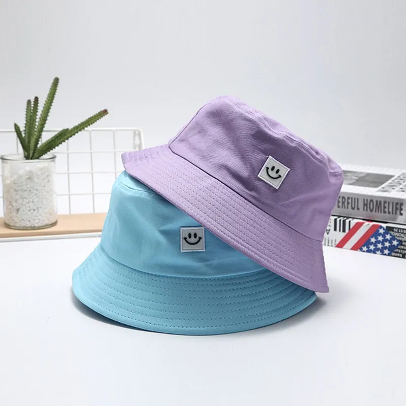 Fashion Women Bucket Hat New Candy Colors Smile Face Sun Hat Outdoor Sports Travel Beach Caps Fishermen Hats Hip Hop Female Cap