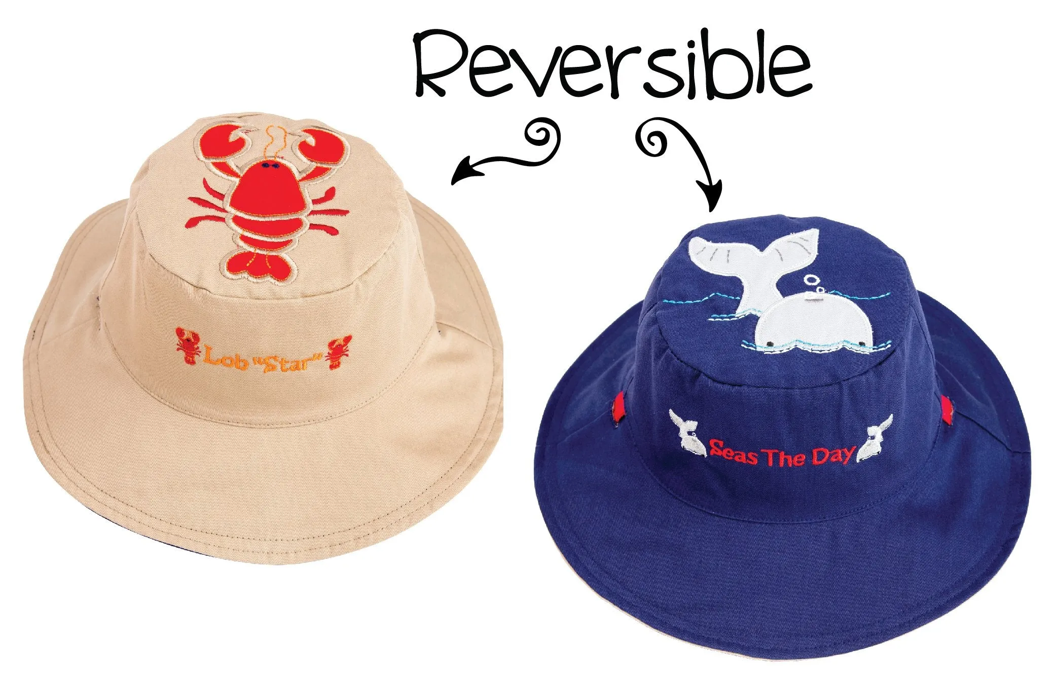 FlapJackKids - Reversible Kids' Sun Hat - Lobster / Whale