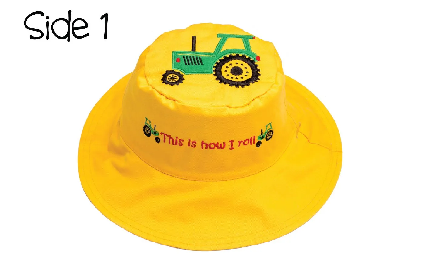 FlapJackKids - Reversible Kids' Sun Hat - Tractor / Dog