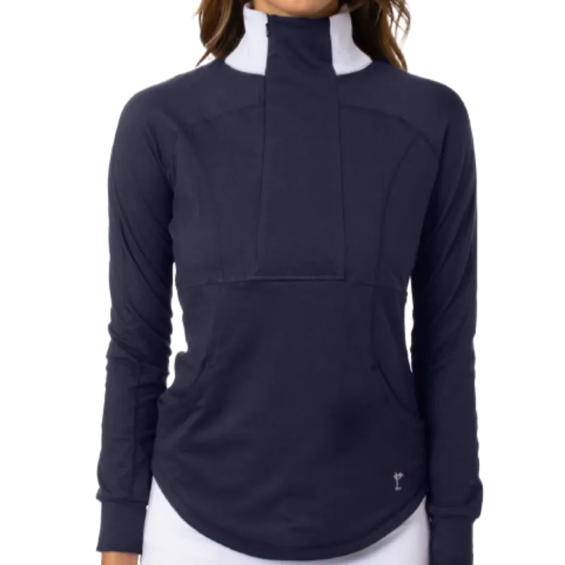 Golftini Contrast Quarter Zip -  Navy/White