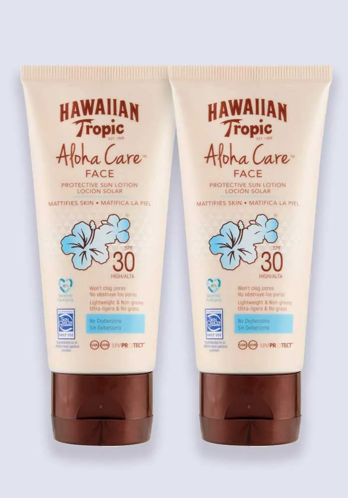 Hawaiian Tropic Aloha Care FACE Protective Sun Lotion SPF 30 90ml 2 Pack Saver