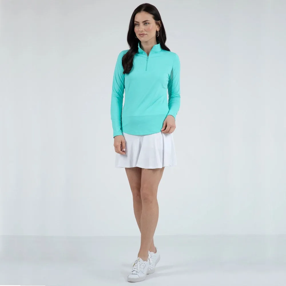 IBKUL Women's Solid Long Sleeve Zip Mock Neck Golf Top - Jade