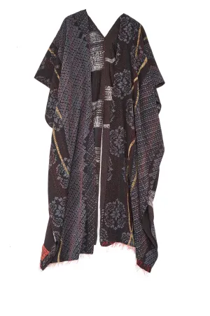 KIMONO PRINT KANTHA KIMONO PONCHO - kp2321-blk -