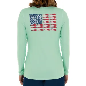 Ladies Lure Americana Long Sleeve Green Sun Protection Top