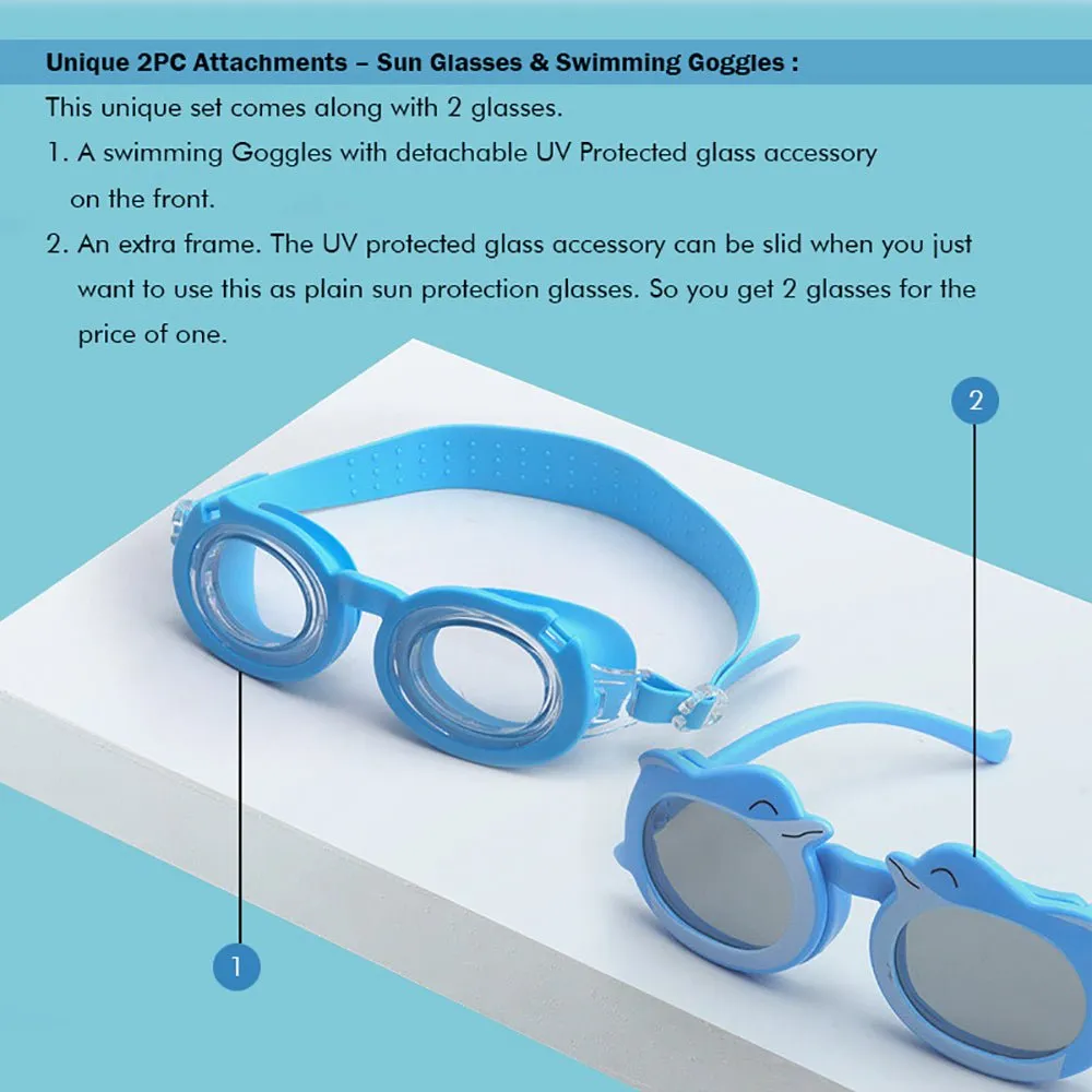 Little Surprise Box Fish Dual Glass Frame Sun protection & Swimming Goggles for Kids, UV protected and Anti Fog.