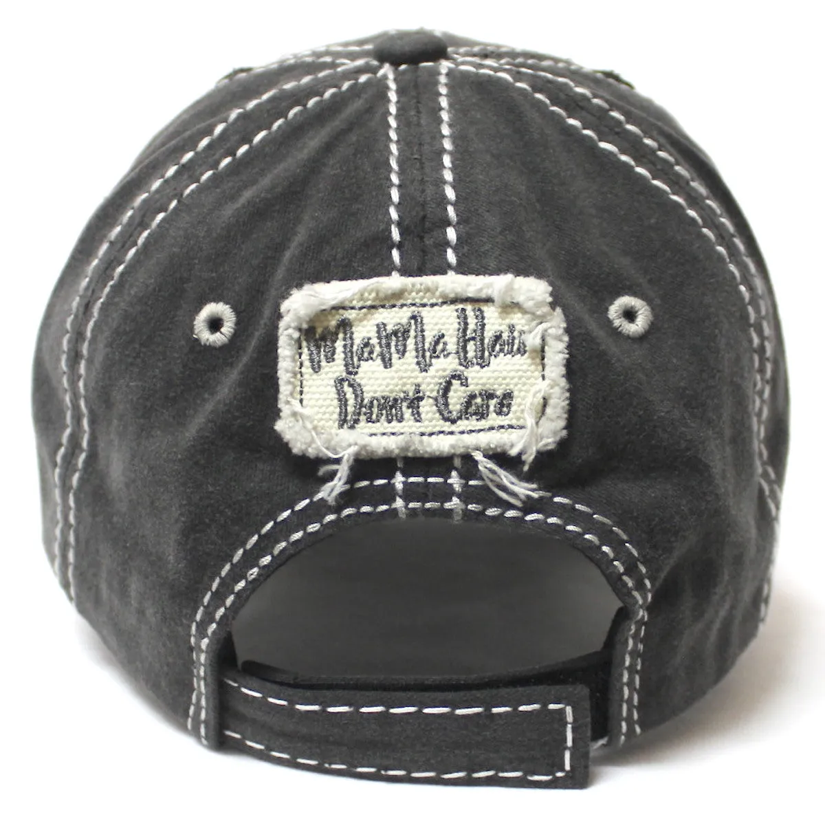 Mama Hair Don't Care Hearts & Arrow Monogram Patch Embroidery Adjustable Hat, Vintage Black