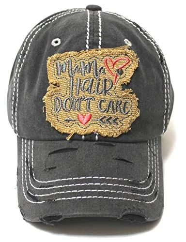 Mama Hair Don't Care Hearts & Arrow Monogram Patch Embroidery Adjustable Hat, Vintage Black