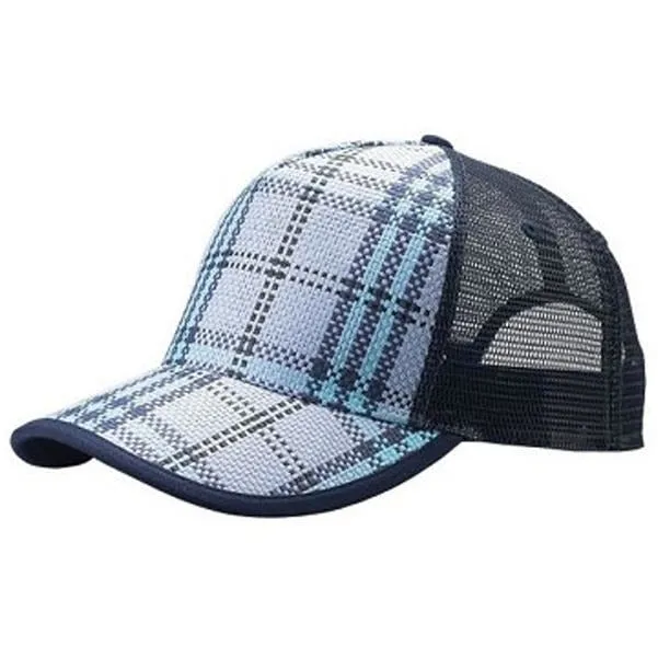 Plaid Straw Trucker Hat W/Mesh Back