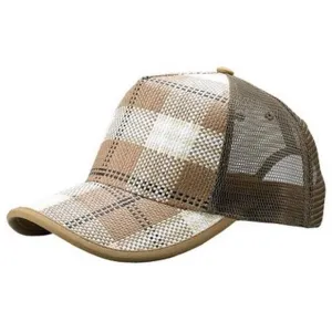 Plaid Straw Trucker Hat W/Mesh Back