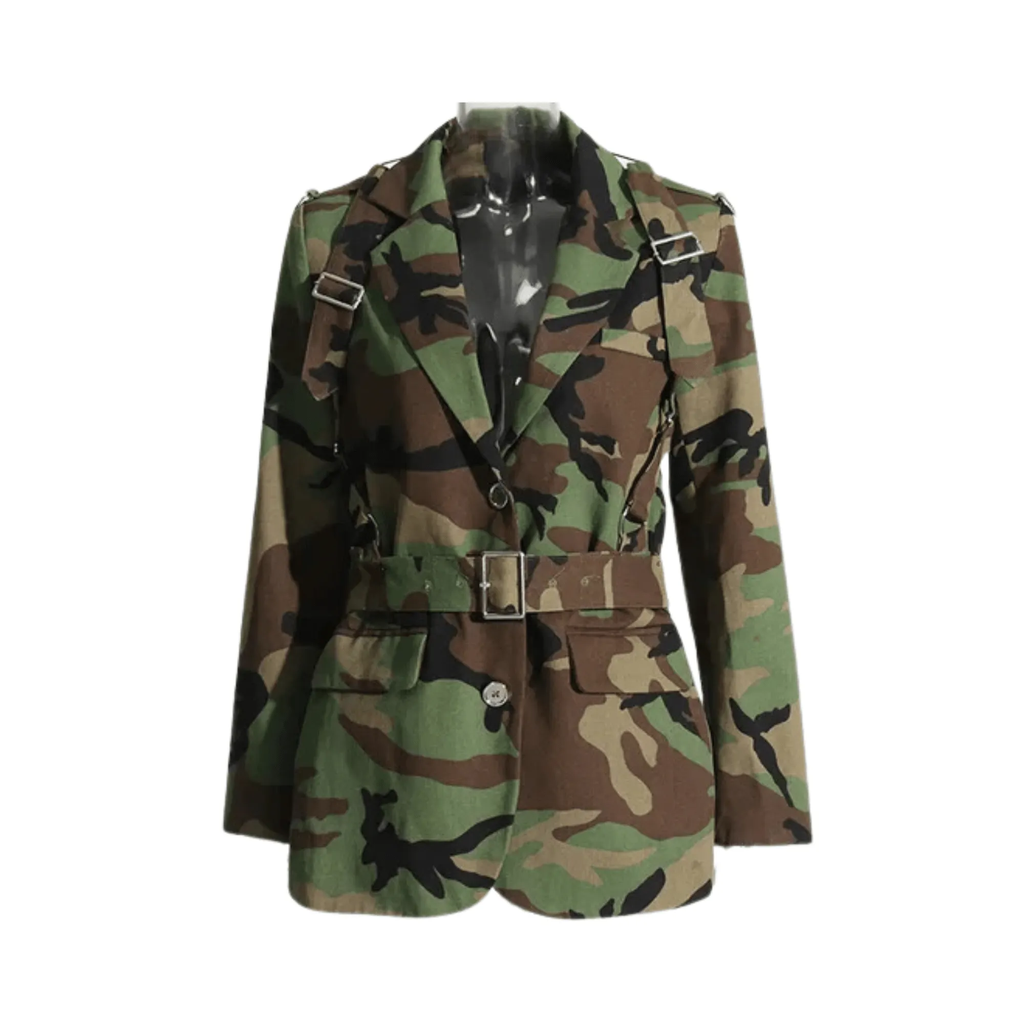 Pre Order:  Camouflage Single-Breasted Belted Blazer - @phenomenalkat