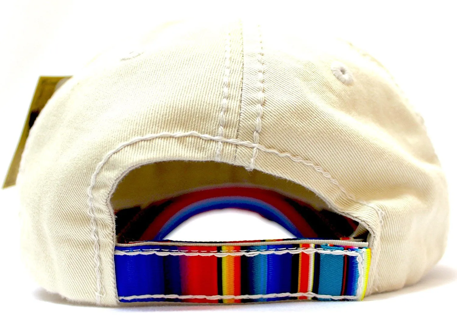 "Follow Your Arrow" Serape Patch on Ivory Distressed Vintage Cap