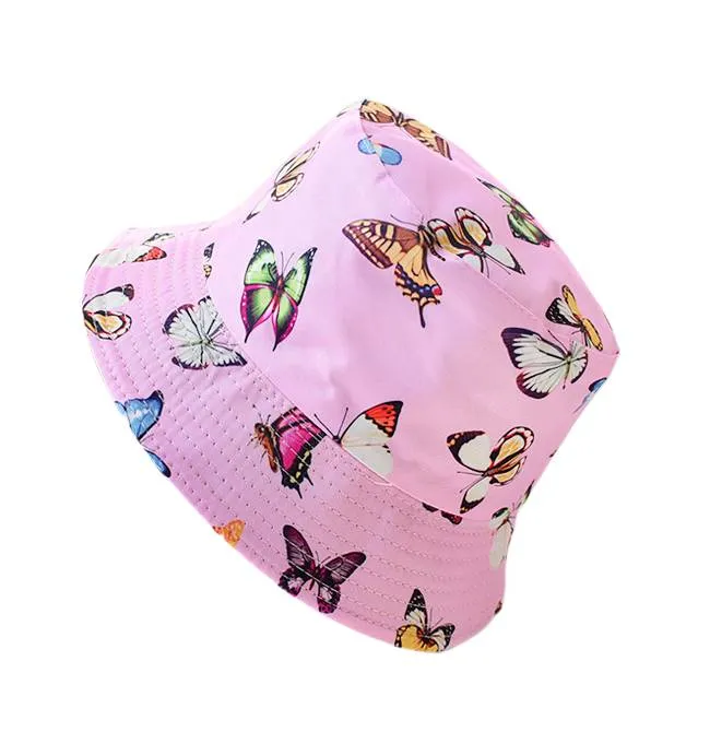 Reversible Butterflies Printed Bucket Hat - Pink