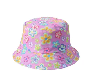 Reversible Daisy Printed Bucket Hat- Pink