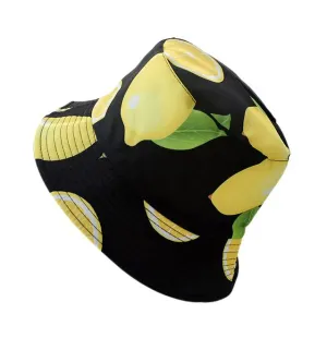 Reversible Lemon Printed Bucket Hat- Black