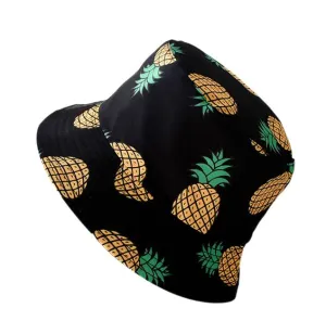 Reversible Pineapple Printed Bucket Hat- Black