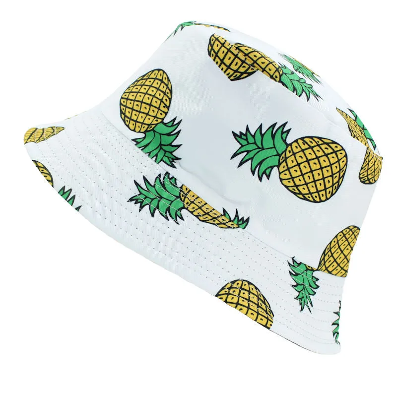 Reversible Pineapple Printed Bucket Hat- White