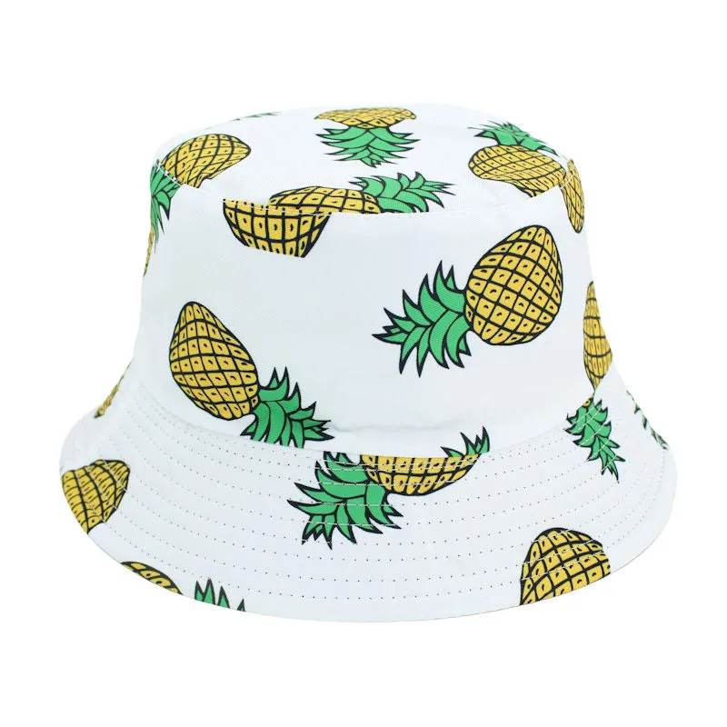 Reversible Pineapple Printed Bucket Hat- White