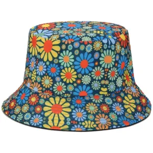 Reversible Printed Bucket Hat Flowers JH906 Blue