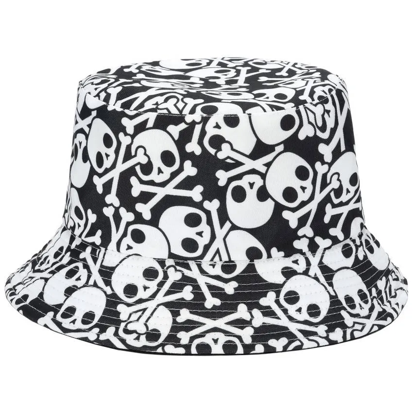 Reversible Printed Bucket Hat Skulls JH907 White