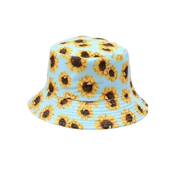 Reversible Sunflower Printed Bucket Hat- Aqua