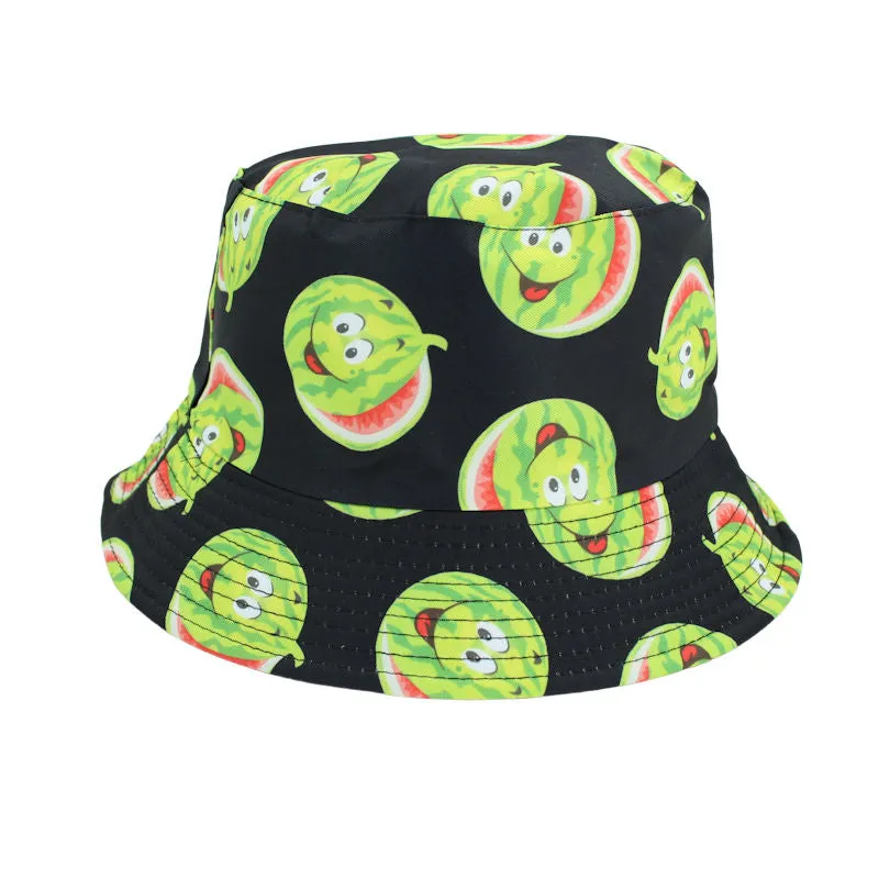 Reversible Water Melon Printed Bucket Hat- Black