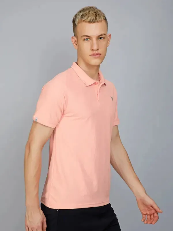 TechnoSport Polo Neck Half Sleeve Dry Fit T Shirt for Men OR-11 (Silver Pink)