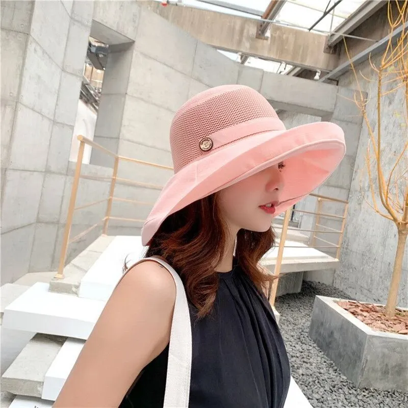 Wenkouban 2023 Anti-UV Wide Brim Cotton Linen Sun Hat For Women Vacation Summer Panama Foldable Bucket Hat Large Brim Korean Beach Sun Hat