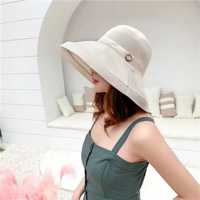 Wenkouban 2023 Anti-UV Wide Brim Cotton Linen Sun Hat For Women Vacation Summer Panama Foldable Bucket Hat Large Brim Korean Beach Sun Hat