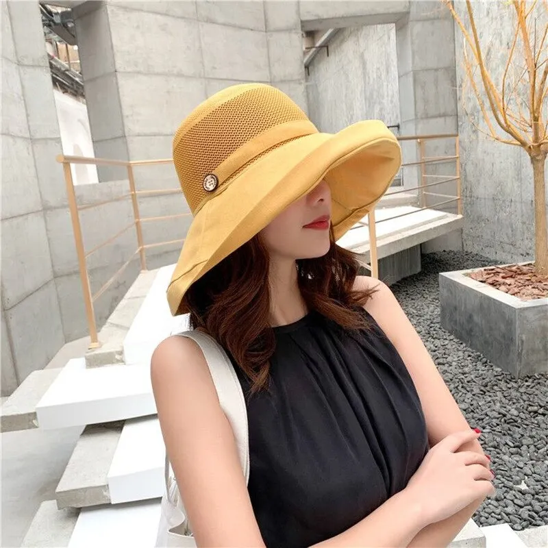 Wenkouban 2023 Anti-UV Wide Brim Cotton Linen Sun Hat For Women Vacation Summer Panama Foldable Bucket Hat Large Brim Korean Beach Sun Hat