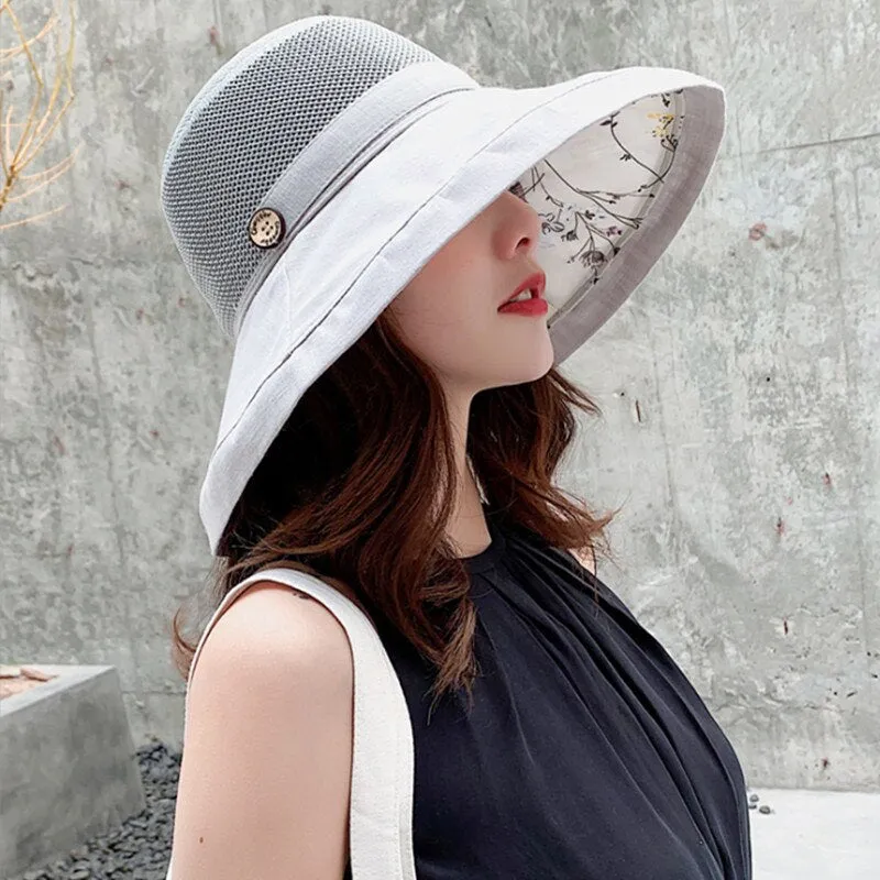 Wenkouban 2023 Anti-UV Wide Brim Cotton Linen Sun Hat For Women Vacation Summer Panama Foldable Bucket Hat Large Brim Korean Beach Sun Hat